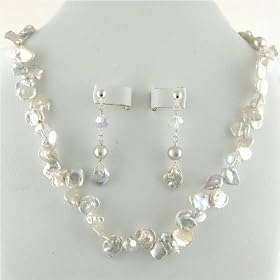 Cream Keishi Freshwater Pearl�Elegance Necklace and Earrings Set ne1214