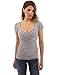PattyBoutik Women's Cross Front V Neck Ruched Mesh Blouse (Light Gray S)