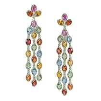 18k White Gold Multi-Sapphire and Diamond Earrings (1/5 cttw, H-I Color, I1 Clarity)