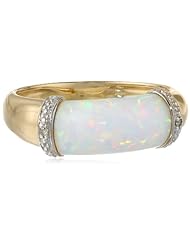 10k Yellow Gold Created Opal Center and Diamond Ring