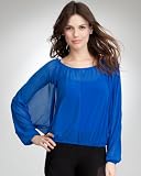 Sheer Bubble Hem Blouse - NAUTICAL BLUE (XS)