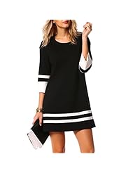 Polyester Elbow Length Sleeves Striped Print Mini Dress 