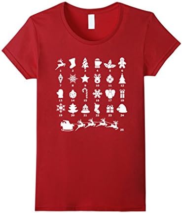 Women's Christmas Advent Calendar TShirt Christmas Tee Advent 2016 Medium Cranberry