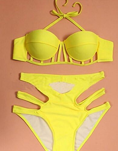 ShaoHua Women's Two-Piece Swimwear High Waisted Bandage Bikini SwimsuitYellow M