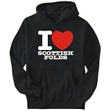 Hoodie Mens Black  I love Scottish Folds  Cats