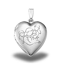 Sterling Silver "Mom with Three Sons" Heart Locket 3/4 inch x 3/4 inch