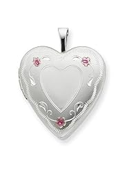 Sterling Silver 20mm Enameled Roses Heart Locket w/ 18in Chain. Metal Wt- 5.5g