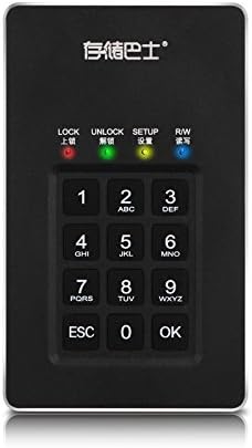 Yuantech Udisk2000 1TB 2.5 INCH Aluminum USB 3.0 Keypad AES-256bit Encrypted Portable External Hard Drive Black Color