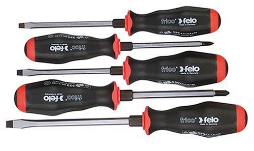 Felo 0715750707 Set of 5 Metal Slotted & Phillips Screwdrivers, 550 Series