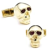 Ruby Eye Gold Vermeil Skull Cufflinks w/ Jewelry Box