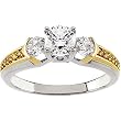 14K White Gold Natural Yellow and White Diamond Three-Stone Ring