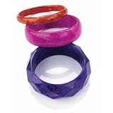Purple, Bright Pink And Orange Acrylic Bangles - Set Of 3
