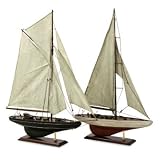 IMAX Set Of Two Antique Shore Board Sailing Vessels With Canvas Sails