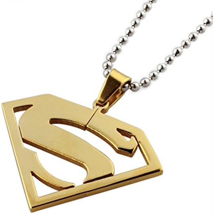 Gold Tone Superman Stainless Steel Men's Hero Pendant Necklace, 24" Ball Chain