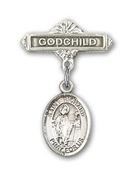 Sterling Silver Baby Badge with St. Richard Charm and Godchild Badge Pin