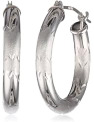 Duragold 14k White Gold Satin Polished Hoop Earrings