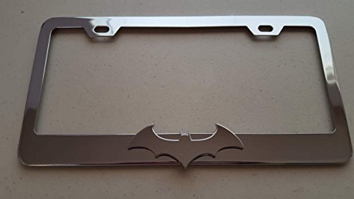 Batman Chrome 3D logo on Chrome Metal License Frame with screw caps included