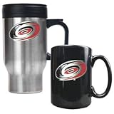 Carolina Hurricanes - Stainless Steel Travel Mug & Black Ceramic Mug Set - Primary Logo