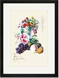 Black Framed/Matted Print 17x23, Fruit and Flowers
