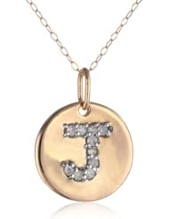 Duragold 14k Yellow Gold Disc Diamond Initial Pendant Necklace