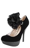 Onyx18 Velvet Chiffon Flower Mary Jane BLACK