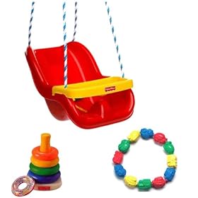 Fisher-Price Infant To Toddler Swing in Red Plus Baby Activity Toy Bundle