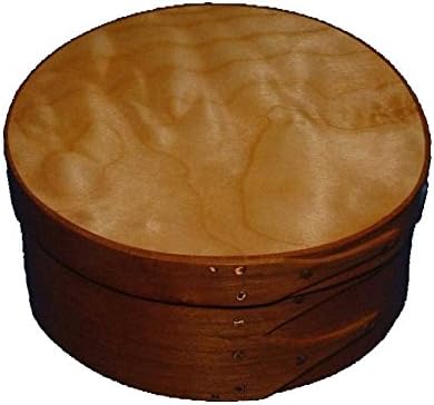 # 2 Shaker Round Box with Cherry Bands and Quilted Maple Top; Lacquer Finish