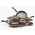 Paula Deen 21458 Dishwasher Safe Cookware Set Brown with Copper Accents, 11-Piece