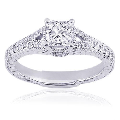 41ifBesHMEL 1 Ct Princess Cut Diamond Engagement Ring SI1 Vintage