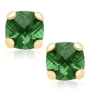 Buy 10k Yellow Gold Checker Board Cushion Cut Created Emerald Stud Earrings by Amazon.com Collection