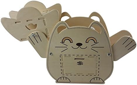 LightingCraft DIY Assembled Fortune Cat Wooden Desk Lamp with Money-box, Size: L15.75