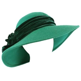 100% Wool Winter Velvet Floral Hatband Wide Brim Floppy Bucket Church Hat Teal