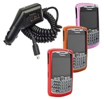 4 Pieces Value Combo of Magenta, Orange and Red Silicone Skin Cover Case with Car Charger for Blackberry Curve 8300 8310 8320 8330