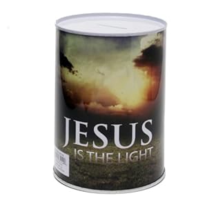 Religious Tin Coin Bank - Jesus Is The Light