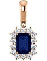 14K Rose Gold 7.00x5.00mm Emerald Cut Sapphire and Diamond Pendant -- LIFETIME WARRANTY
