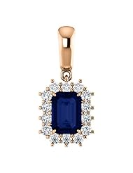 14K Rose Gold 7.00x5.00mm Emerald Cut Chatham Created Sapphire and Diamond Pendant -- LIFETIME WARRANTY