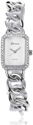 GP by Brinley Co. Womens Cubic Zirconia Silvertone Chain White Face Watch