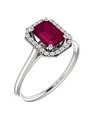 Platinum 7.00x5.00mm Emerald Cut Rhodolite Garnet and Diamond Halo-Style Ring -- LIFETIME WARRANTY