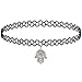 GIRLPROPS Tattoo Choker Necklace, Hamsa Charm, Popular in the 80S 90S, Hamsa Charm in Black with Silver Tone Finish