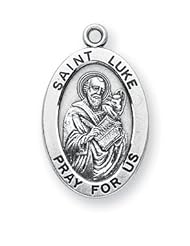 Sterling Silver Oval St. Luke w/ 20" Chain Patron Saint Oval 1" Medal Pendant Necklace w/ Gift Box 7/8"x1/2" Patron Saint St. Medal Pendant Necklace In Gift Box