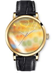 SPRAWL Aanalog Fashion Series Gold Ladies Watches of Genuine Black Leather Strap,Unique Wrist Watch for Women Girls Designed with Figures below the smoke