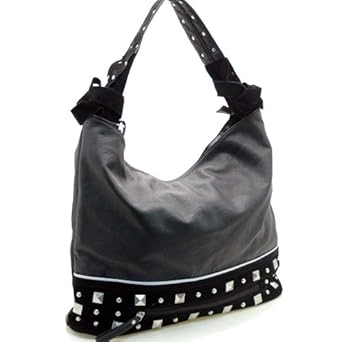 Designer Inspired Synthetic Leather Designer inspired hobo bag with studs - Black