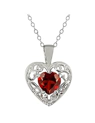 0.91 Ct Heart Shape Red Garnet White Topaz Sterling Silver Pendant