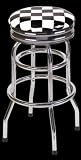 Barstool w 2 Foot Rings - Chrome Seat Ring w Swivel Checker Flag