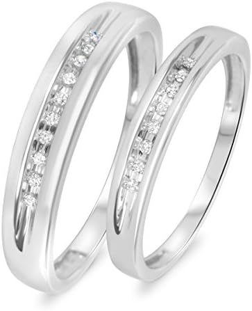 1/10 Carat T.W. Round Cut Diamond His And Hers Wedding Rings 10K White Gold-