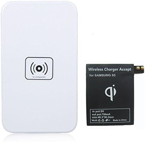 Walsontop® Qi Wireless Charger Kit for Samsung Galaxy S5; QI Standard Wireless Charging Pad With Wireless Charging Receiver Card Set for Galaxy S5 i9600 (White)