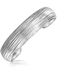 Sterling Silver Rhodium Plated Dome Cuff with Diamond Cut Detailing