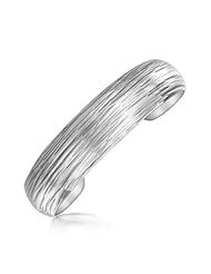Sterling Silver Rhodium Plated Dome Cuff with Diamond Cut Detailing