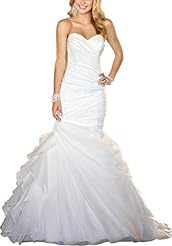 Mermaid 2015 Tiered  Pleated Lace-Up Sleeveless Sweetheart Organza Wedding Dress  with a Brush/Sweep Train  With Ruffles