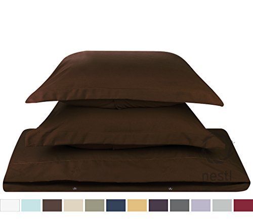 Duvet Cover for a Duvet Insert Comforter, Queen Size, Brown Chocolate Solid Color, 100% Double Brushed Microfiber Fabric 1800 Series Luxury Bedding Collection, Hypoallergenic, Most Cozy Comfortable Bedroom Set on Amazon, Basic 3-Piece Set Includes Silky Soft Duvet Cover with Pillow Shams, Supreme Quality Bed Linen Sale by Nestl Bedding
